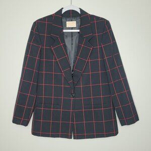 Vintage Pendleton navy blue red windowpane plaid button front preppy blazer 10